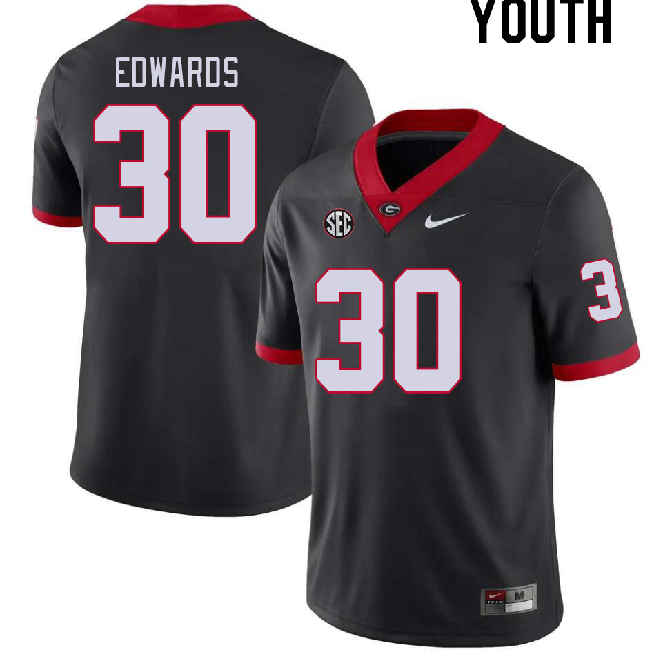 Georgia Bulldogs Youth Daijun Edwards #30 Black Stitched College UGA Football Jersey 23HU017TN